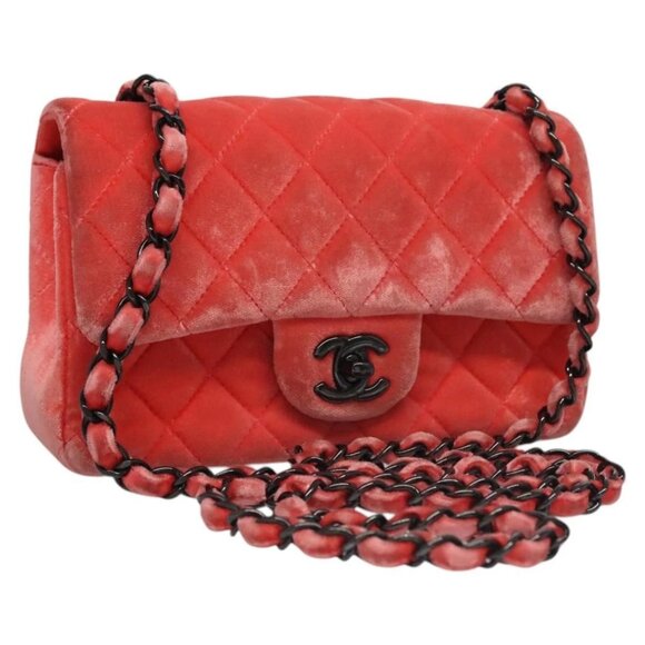 CHANEL Matelasse Chain Shoulder Bag Velor Pink CC Auth BD244V - Picture 1 of 16